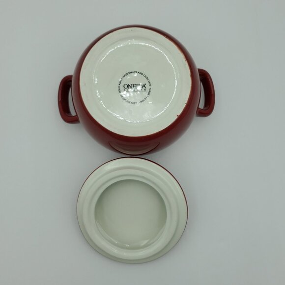 Oneida Kitchen Covered Red Soup Crocks Lidded Handled Chowder Chili Soup Bowls - Picture 5 of 6
